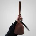 Long handle wooden spatula with dark wood grain and convenient hanging hole for cooking - 39cm*9.5cm
