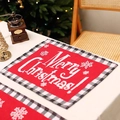 Christmas table mat with red Merry Christmas print and black white checkered border - Style B - Placemat