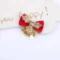Fiocco natalizio con foglie dorate e campanelli per ghirlande e scatole regalo - Rosso con Bordo Dorato (Stile 3)