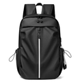Minimalist black waterproof commuter backpack with vertical white safety stripe design - 7702 Upgraded Black (Reflective Strip)