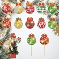 Christmas DIY diamond art plant stakes with 12 colorful festive patterned sphere designs - ZSB-3 (Christmas Bauble Series)