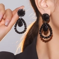 Long geometric tassel earrings featuring black sparkling rhinestones and micro-inlay - Black Large Waterdrop Gorgeous Style (DTE1516302GU-BK)
