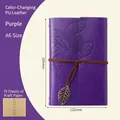 A6 purple vintage PU leather notebook with leaf pattern and 75 sheets of kraft paper - Purple / A6