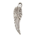 Antique silver wing pendant with detailed feather texture and top hanging ring - Tiny Wing 4.8x16.7mm