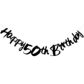 Elegant black Happy 50th Birthday hanging banner for party decoration and celebration - 50th Birthday Glitter Style / Black
