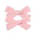 Set of two pink linen cotton bow hair clips for girls on a clean white background - Bow Hair Clips Set / Pink