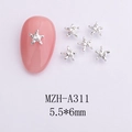Dettaglio di ciondoli per unghie a stella d'argento 5.5x6mm su unghie rosa e fondo grigio - Stella a 5 punte punteggiata d'argento (A311)