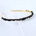 Handmade golden wire headband featuring natural irregular black crystal stone accents - Single Row / Blue Sandstone-Single Row