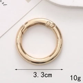 Close-up of golden metal spring o-ring snap hook 3.3cm size and 10g weight details - C408-33mm Spring Ring / Gold
