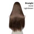 Detailed back view of long straight light brown synthetic hair extension in shade #4/30 - 24 inch / Light Brown