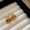 Vintage gold and amber heart earrings with hammered metal texture on white tray - 16# Silver Pin Brown Ginkgo Leaf