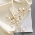 Elegant thin gold chain belt with large white pearls and sparkling rhinestone accents - Gold