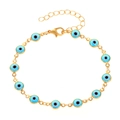 Gouden armband met blauwe Evil Eye kralen en verstelbare karabijnsluiting voor dames - Kc Goud + Wit X861