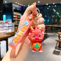 Cute red dragon zodiac keychain with red silicone strap for backpack or car keys gift - Large / B392-1 Persimmon
