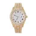 Lussuoso orologio dorato con strass completi, numeri romani e display della data - Oro