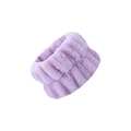 Soft purple plush bow headband and wristband for makeup and face washing routine - Purple (Solid)