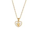 Collana vintage con ciondolo a cuore dorato e rilievo d'angelo su smalto bianco - Collana Angelo del Cuore - Bianco