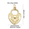 Detailed dimensions of a gold heart lock pendant made of copper with measurement markers - Heart-shaped Padlock