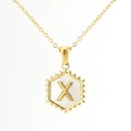 Golden hexagonal necklace with letter X pendant and mother of pearl inlay - With Chain / Gold - Letter X