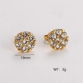 Exquisite 10mm golden flower cluster stud earrings with sparkling clear rhinestones - Round Flower Pave Style (AMLEH218)