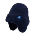 Bonnet d'hiver en tricot bleu foncé avec cache-oreilles et étiquette de flocon de neige - Bleu marine