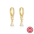 Golden S925 sterling silver hoop earrings with clear teardrop zircon pendants - 925 Silver / Clear Teardrop Zirconia Gold Style