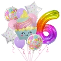 Detail of rainbow gradient number 6 balloon with cupcake and stars for birthday party decor - Jelly Number Set 6