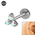G23 titanium labret stud with triangular iridescent opal cluster and flat back design - 1.2x6mm / Aurora (NO 1)