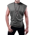 Men's loose sleeveless summer t-shirt in grey breathable knit cotton sport style - Dark Gray