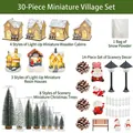 30-piece Christmas village set with LED glowing cabins, pine trees, and snow powder - 30-Piece Christmas Village Set
