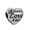 Antique silver heart-shaped bead with engraved Love and Amour text for charm bracelets - 047-Stopper (Retro Heart Lettering)