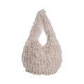 Beige Kunstpelz-Handtasche mit stilvoller Quaste und einzigartiger Tropfenform für den Winter - Weiß