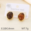 Pendientes de resina de ámbar marrón y acero inoxidable dorado con forma ovalada - Estilo de Resina Ámbar Dorado (KE115475-SP)