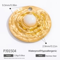 Golden stainless steel round pendant with imitation pearl and irregular wave texture - White Imitation Pearl Rippled Round Style (PJ91504)