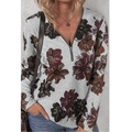 Casual damesshirt met lange mouwen, bloemenprint en opstaande kraag met rits - Lichtgrijs