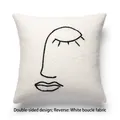 White velvet woven square pillow with minimalist black face line art and loop pile back - Embroidery - Human Face 45*45cm / Pillowcase (pillow Insert Not Included)