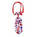 Detail of pet necktie with July 4th fireworks and flag patterns on white background - NT153-7