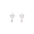 Silver heart key stud earrings featuring sparkling white zircon pavé in a 18k gold finish - Silver