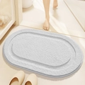 Light grey oval plush bathroom mat with high-low pile for water absorption - White (Jianxin Series)
