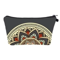 Detail view of colorful mandala pattern on a versatile gray travel cosmetic bag - Black with Red and Blue Mandala Style