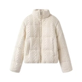 Giacca imbottita donna color panna con collo alto e trama a treccia - XS / Bianco