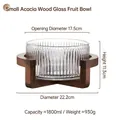 Coupe à fruits en verre rayé avec socle en bois d'acacia, petit modèle de 17,5 cm - Saladier Nervuré Avec Support en Bois d'Acacia (Petit)