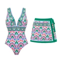 Dettaglio del costume con stampa mandala, scollo a V profondo e gonna a portafoglio - S / Set Costume Intero e Gonna