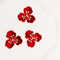 Trois composants floraux DIY rouges avec placage d'or et strass étincelants - Rouge Perle Rouge Brillante