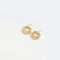 Minimalist gold U-shaped cross earrings with white zircon pavé setting for women - U-Shape/Horseshoe / Gold