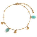 18K gold plated stainless steel anklet with blue amazonite stone and fish charm - Gold Style With Small Fish and Amazonite