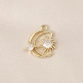 Detailed view of gold plated crescent moon and star charm set with sparkling cubic zirconia - PJ0119-Gold (Star & Moon)