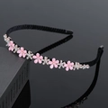 Serre-tête ondulé fleurs roses et strass présenté sur une boîte noire élégante - Cinq petites fleurs-Rose