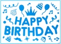 Blue Happy Birthday vinyl sticker with crown and cupcake icons for clear party balloons - Birthday 03 / Blue