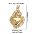 Golden copper sacred heart charm pendant with flame top and beaded edges for jewelry DIY - Ysn014-11 / 18K Gold
